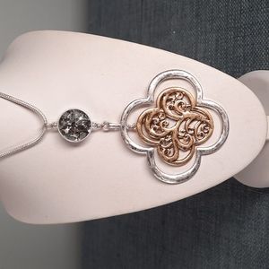 27" Pendant Necklace Clover Filigree Gold Silver Crystal Accent Jewelry